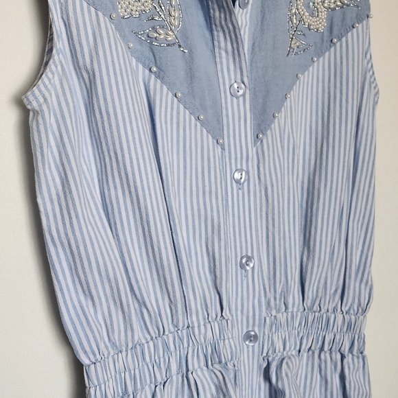 Vintage beaded blue striped romper shorts - Picture 14 of 15